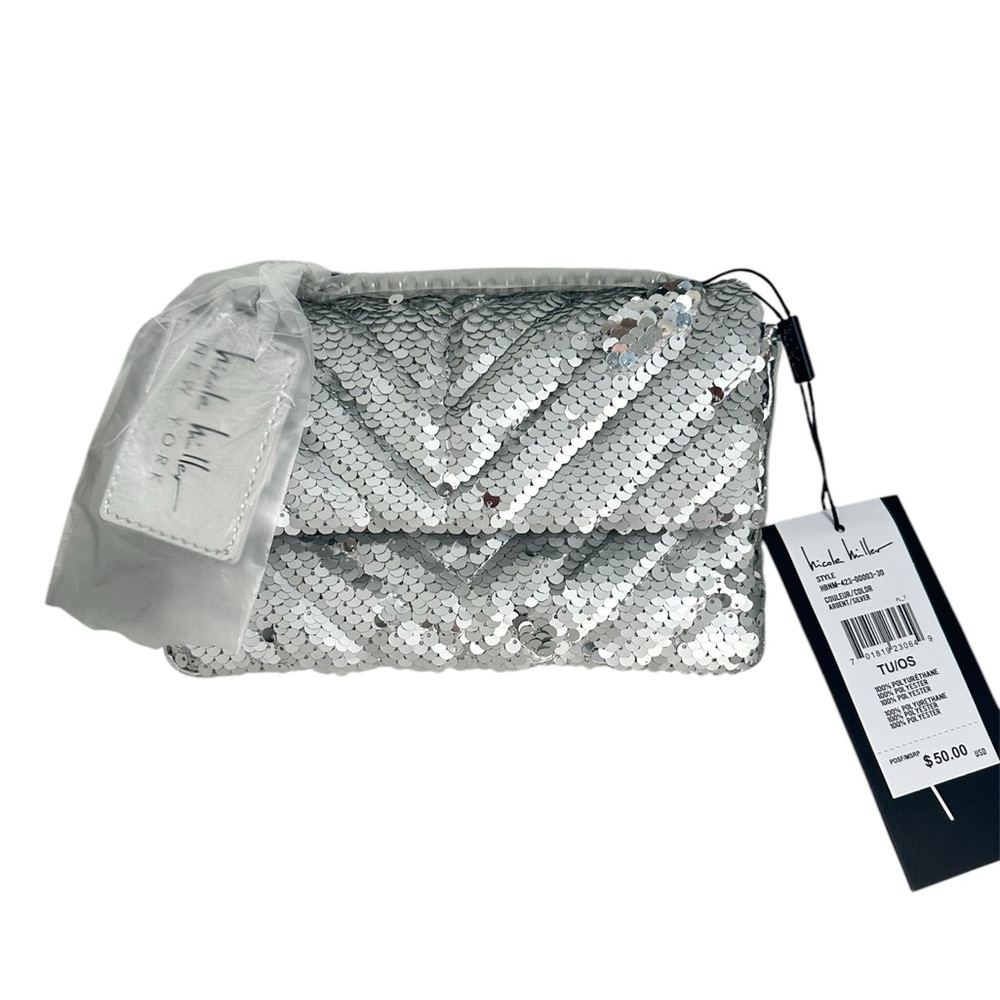 Nicole Miller Silver Mermaid Sequin Chain Strap Crossbody Small Bag Purse NWT - Picture 1 of 7